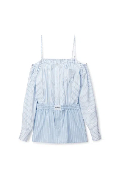 Alexander Wang Off-shoulder Dress With Boxer Waist Light Blue Stripe