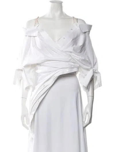 Pre-owned Alexander Wang Off-the-shoulder Long Sleeve Top In White