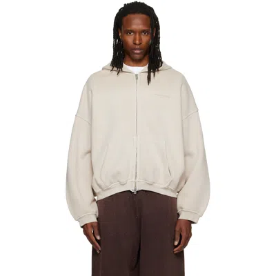 Alexander Wang Off-white Crystal Hotfix Oversized Zip Up Hoodie In Washed Khaki 216a