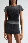 Alexander Wang Crystal Hotfix Tee In Ribbed Jersey In Washed Ash