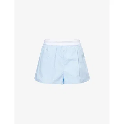 Alexander Wang Omens Branded-waistband Mid-rise Cotton-poplin Shorts Oxford Blue Xs