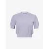 Alexander Wang Omens Lavender Grey Cropped Embossed-brand Knitted Top In Gray