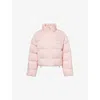 Alexander Wang Omens Light Pink Reflective-logo Cropped Stretch-woven Down Jacket