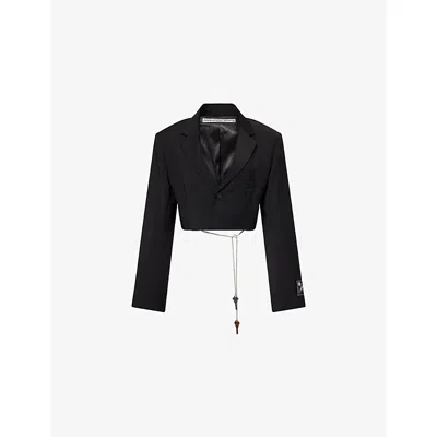 Alexander Wang Omens Black Crop Notch-lapels Stretch-wool Blend Blazer