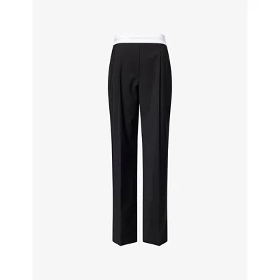 Alexander Wang Omens Black Pleated High-rise Stretch-wool Blend Trousers