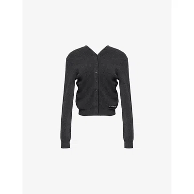 Alexander Wang Omens  Button-up V-neck Stretch-wool Blend Cardigan In Black