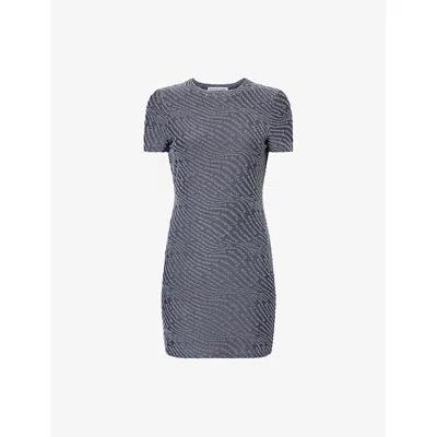 Alexander Wang Omens Graphite Jacquard Logo Woven Mini Dress In Gray