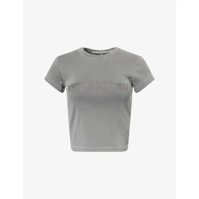 Alexander Wang Omens  Hotfix Short-sleeves Cotton-jersey T-shirt In Gray