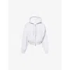 Alexander Wang Omens Light Heather Grey Rhinestone Drawcord Cropped Cotton-jersey Hoodie In Gray