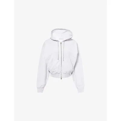 Alexander Wang Omens Light Heather Grey Rhinestone Drawcord Cropped Cotton-jersey Hoodie In Gray