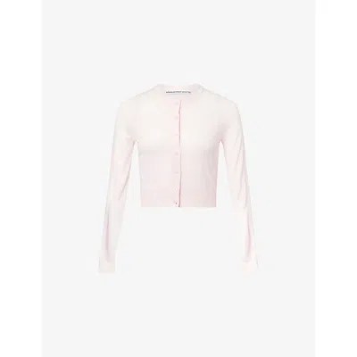 Alexander Wang Omens Light Pink Cropped Round-neck Knitted Cardigan