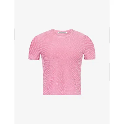 Alexander Wang Omens Lotus Jacquard Logo Stretch-woven T-shirt In Pink