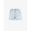 Alexander Wang Omens Text-pattern Raw-hem Denim Shorts Pebble Bleach In Pebble Bleach