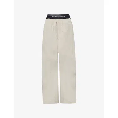 Alexander Wang Omens Stone Pleated Wide-leg Cotton-blend Trousers In Gray