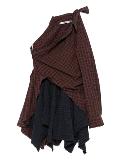 ALEXANDER WANG ONE-SHOULDER CHECKED-PATTERN MINI DRESS