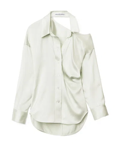 Alexander Wang Open-back Satin-finish Shirt In White