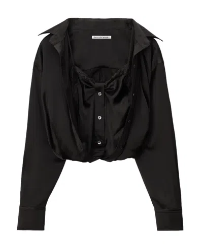 Alexander Wang Open-front Silk Shirt In Black