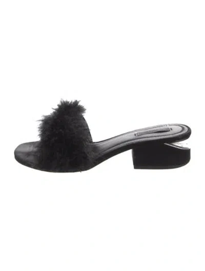 Pre-owned Alexander Wang Ostrich Feather Fur Trim Slides In Black