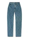 Alexander Wang Logo Print Sequined Mid-rise Straight Leg Trousers In Blue