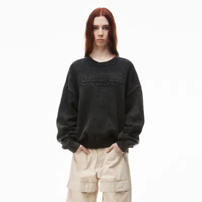 Alexander Wang Oversize Logo Sweatshirt In Organic Cotton In Storm Bleach Out