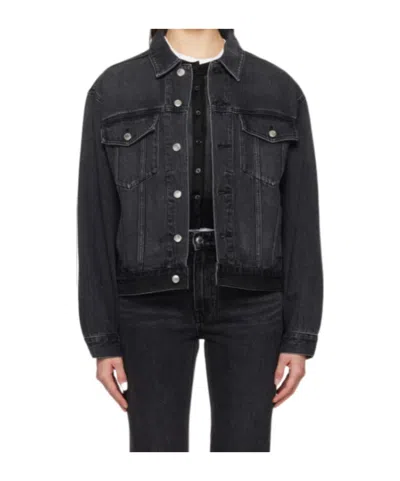 Alexander Wang Gray Oversize Trucker Denim Jacket In Grey Aged