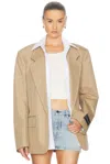 Alexander Wang Prestyled Oversized Boxy Blazer W/ Poplin Dickie In Chino