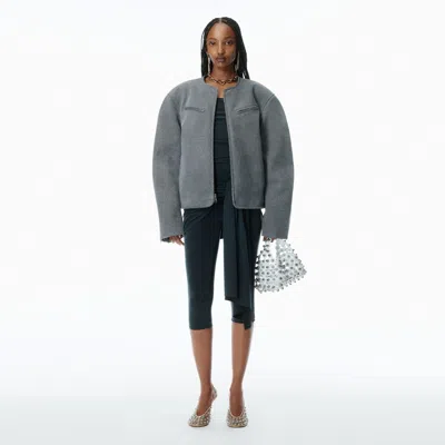 Alexander Wang Oversized Boxy Moto Jacket In Grey