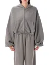 Alexander Wang Oversized Cropped Zip-up Hoodie In Gray