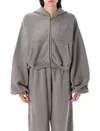 Alexander Wang Oversized Cropped Zip-up Hoodie In Gray