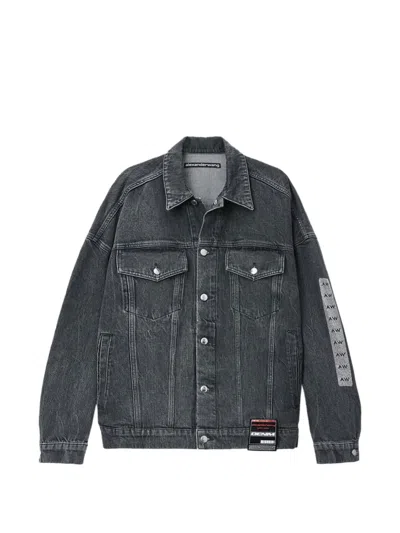 Alexander Wang Oversized Graphic Trucker Jacket In Blue