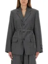 Alexander Wang Tailored Blazer With Chain Belt And Check Pattern In Gray
