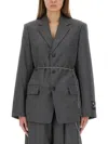 Alexander Wang Tailored Blazer With Chain Belt And Check Pattern In Gray
