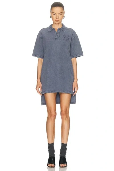 Alexander Wang Oversized High Low Polo Mini Dress In Blue
