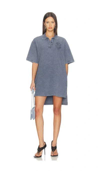 Alexander Wang Oversized High Low Polo Mini Dress In Blue