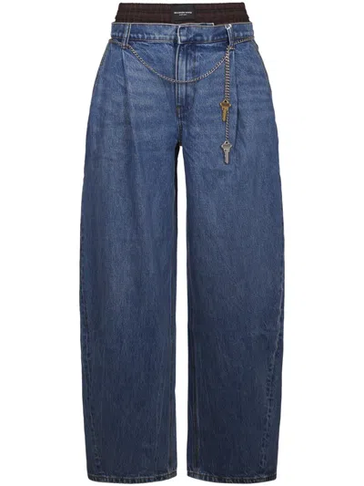 Alexander Wang Oversized Pleated Jeans With Chain Belt In Blue