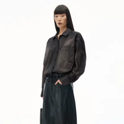 Alexander Wang Oversized Shirt In Cotton Twill In Washed Black Pearl