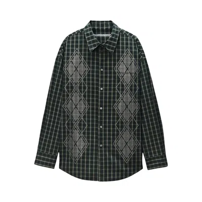 Pre-owned Alexander Wang Oversized Shirt W/ Argyle Hotfix 'green/navy' | Men's Size Xl