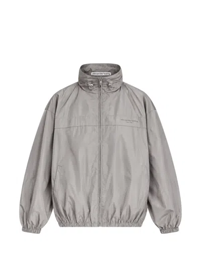 Alexander Wang Oversized Track Jacket With Gathered Collar In Gray