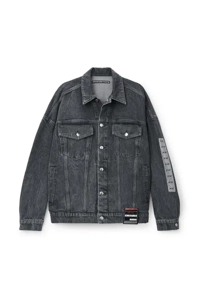 Alexander Wang Oversized Trucker Jacket W/ Flasher Graphic Deep Washed Grey In Gray