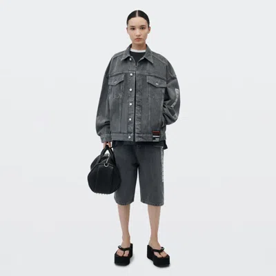 Alexander Wang Oversized Trucker Jacket With Graphic Detail In Deep Washed Grey