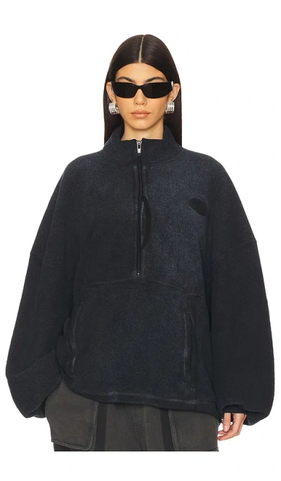 Alexander Wang Oversized Unisex Funnel Neck Half Zip In Washed Blue