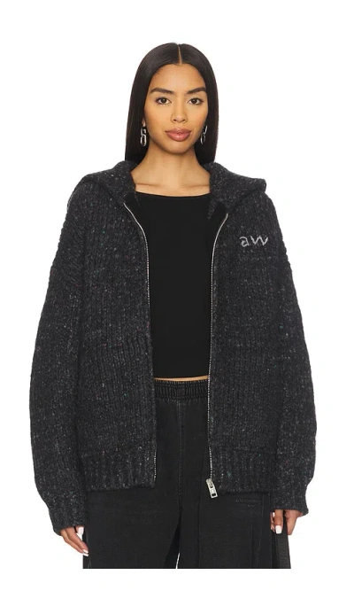 Alexander Wang Oversized Zip Up Hoodie In Black