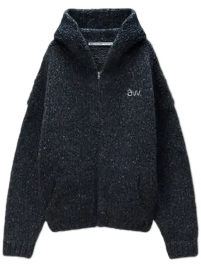 ALEXANDER WANG OVERSIZED ZIP-UP HOODIE WITH AW EMBROIDERY