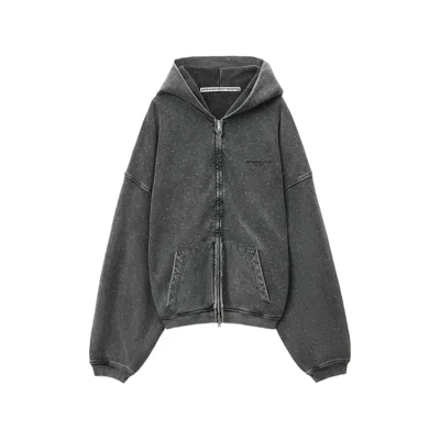 Alexander Wang All-over Crystal Oversized Zip Up Hoodie In Gray