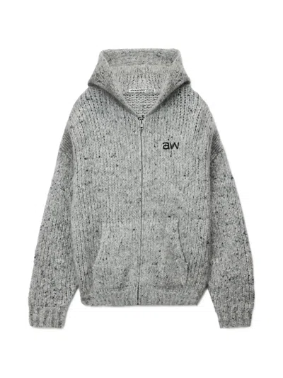 Alexander Wang Oversized Zip-up Hoodie With Aw Embroidery In Gray