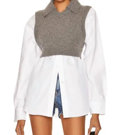 Alexander Wang Oxford Bi-layer With Cropped Wool Vest In Gray /white In Multi