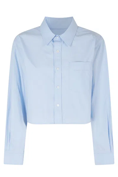 Alexander Wang Oxford Blue Cropped Embroidered Logo Organic Cotton Shirt