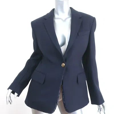 Pre-owned Alexander Wang Padded Collegiate Blazer Navy Wool Size 4 One-button Jacket In Blue