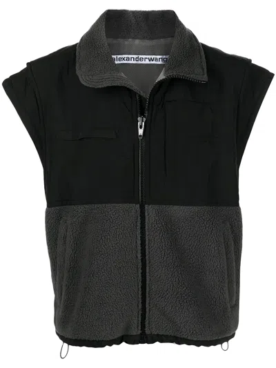 Alexander Wang Nylon Combo Vest In Plush Double Fleece In Asphalt/black