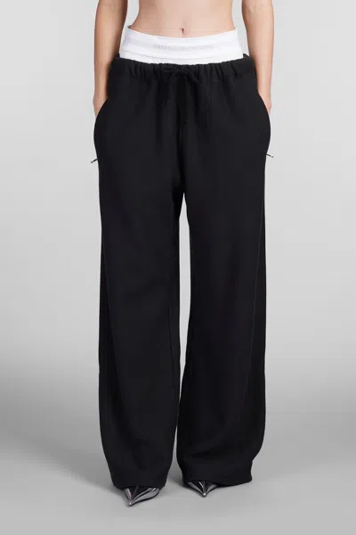 Alexander Wang Logo Elastic Waist Wide Leg Cotton Sweatpants In Black